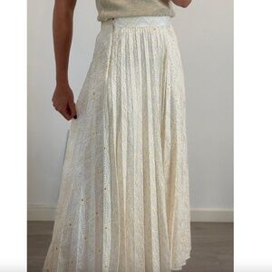 New Zara Ivory Cream Open Eyelet Long Embroidered Patchwork Pleated Maxi Skirt